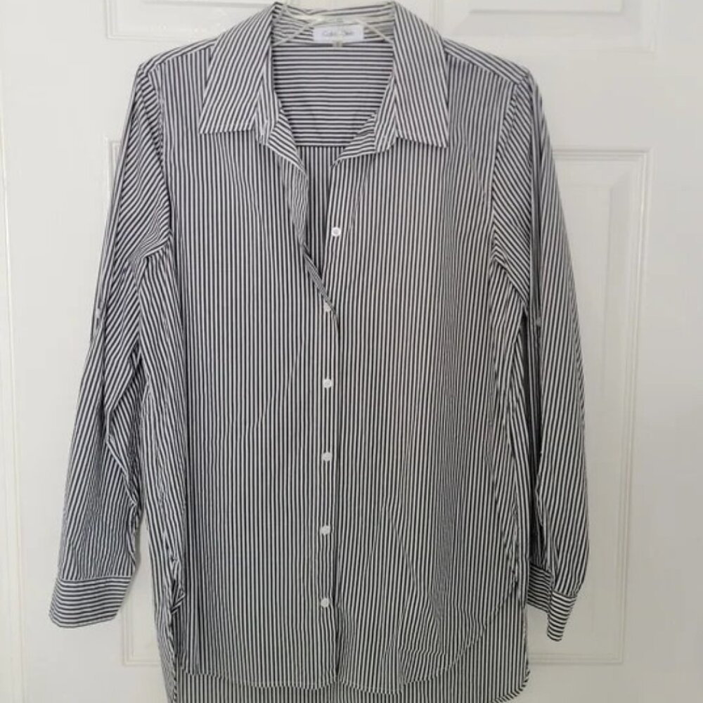 Calvin Klein Women's Black and White Striped Shirt